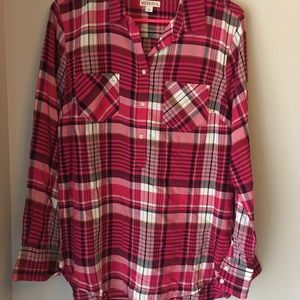 NWT Merona Pink Plaid Long Sleeve Top